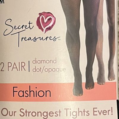 Women’s Size M 2 Pair Fashion Tights Black Diamond Dot And Opaque Nylons NEW