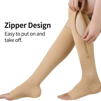 Compression Socks Foot Support Stockings Knee High Leg Calf Zipper Pain Relief