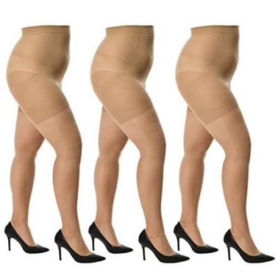WAJIAFAR 3 Pack Women's Plus Size Sheer Tights with Control Top and Reinforce...