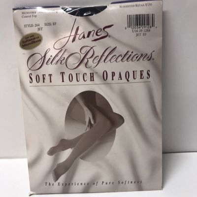Vtg Hanes Silk Reflections Soft Touch Opaques Control Top Tights Size EF Jet Bck