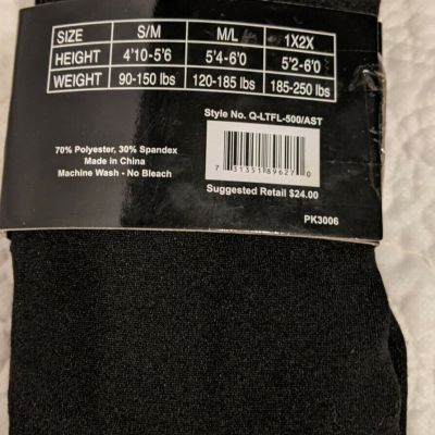 LEG IMPRESSIONS Fleece Lined Footless Tights – Size S/M Color Black 90-150 lbs.