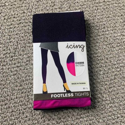 Icing Womens Tights Size M/L Black Pink Ombre Pattern Footless NEW