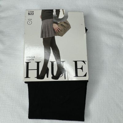 HUE Solid Black Opaque Tights Womens Size 1 #U4689 ~ 1 Pair New