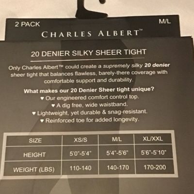 Charles Albert Tights~20 Denier Silky Sheer Tight~Nude~M/L~2 Pack~NEW!