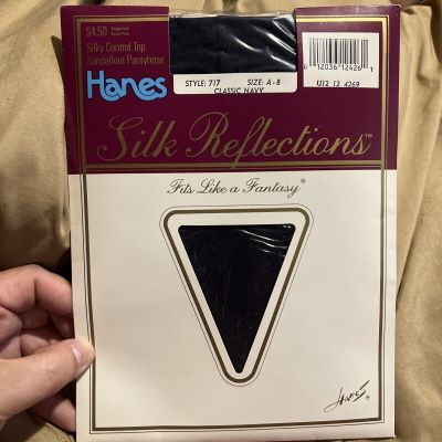 Hanes Women's Control Top Sheer Toe Silk Reflections Panty Hose Classic Navy A-B