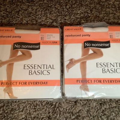 Lot of 2 - No nonsense essential basics pantyhose, color white, size: E