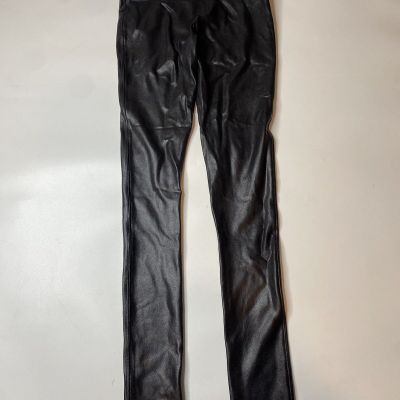 Spanx Womens Size Small Black Faux Leather Leggings Pants Power Waistband