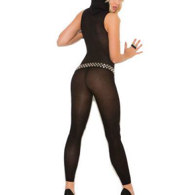 VIVACE OPAQUE HOODED DEEP V FOOTLESS BODYSTOCKING One Size