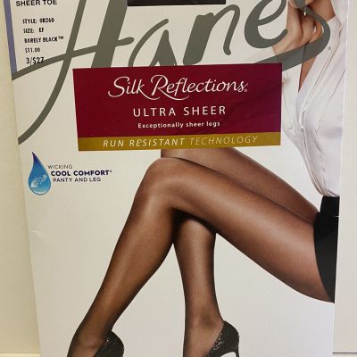 Hanes Silk Reflections Ultra Sheer Control Top Sheer Toe Barely Black Size EF