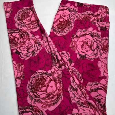 NEW LuLaRoe TC2 Leggings HOT PINK BROWN RUST Flower Rose Peony FLORAL Romantic