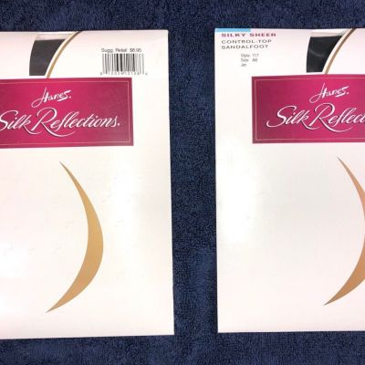 Pantyhose 2 Hanes Silk Reflections Control Top Sandalfoot #717 Sz AB Barely BLK