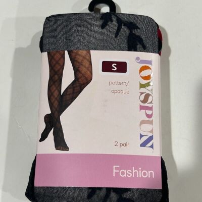 3 Packs of 2 Joyspun Red Opaque Black Flowered Opaque Tights Size Small