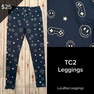 LuLaRoe NEW For The Win Collection Leggings TC2 Sizes 18+ Sports Video Games Blu