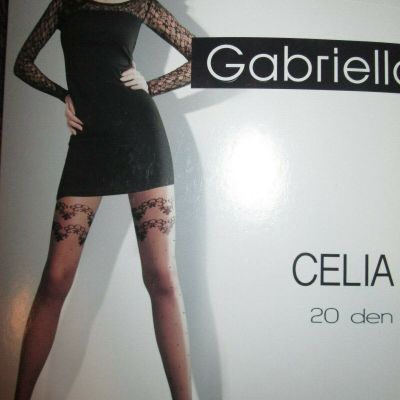 GABRIELLA CELIA FLORAL LACE AND DOT DESIGN 20 PANTYHOSE TIGHTS 2 SIZES BLACK