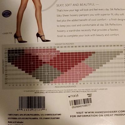 Silk Reflections Hanes Control Top Sheer Toe Style 717 Pantyhose / Size AB