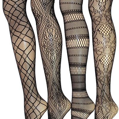 Frenchic Seamless Fishnet Lace Stocking Sexy Tights Extended Sizes (Pack of 4)