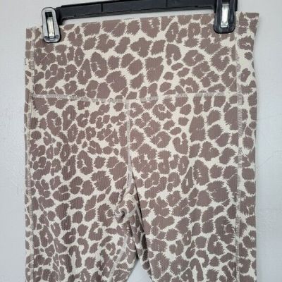 Glyder Women's Large Beige Tan Taupe Leopard Print Workout Leggings Active Gym