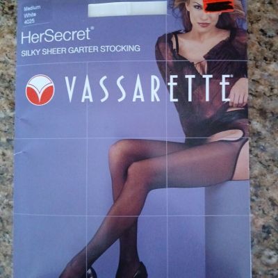 Vintage 90s Vassarette Her Secret Silky Sheer Garter Stocking Medium White 4025