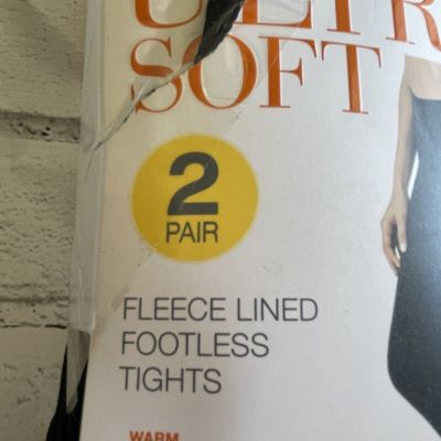 Warner's Women's Fleece Lined No Muffin Top Footless Tights, 2-Pack NWT