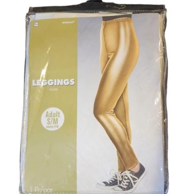 Gold Metallic Leggings Shiny Halloween Costume Disco S/M Adult to Size 8 NEW