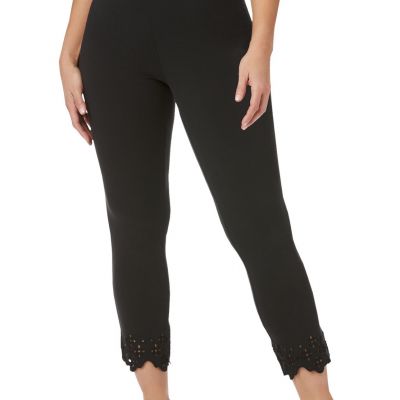 Jessica London Women's Plus Size Stretch Cotton Eyelet Capri Legging