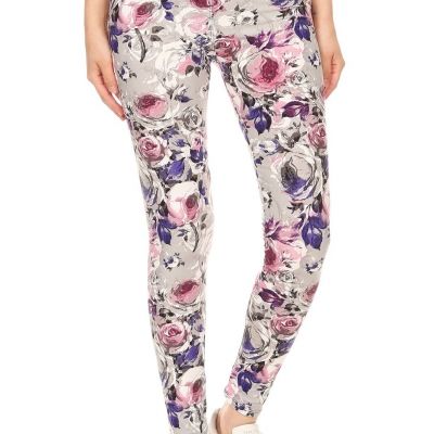 5-inch Long Yoga Style Banded Lined Floral Printed Knit Legging With High Waist