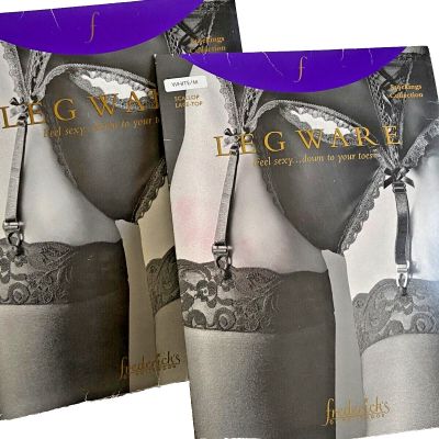 VTG Fredericks of Hollywood ~ Scallop Lace Top Stockings Black & White sz Medium