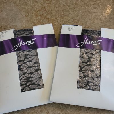 Hanes Floral Gauze Black Pantyhose Sz. EF Style OA455 Made in Italy
