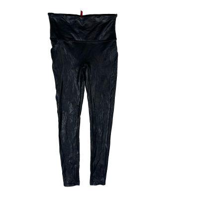 Spanx Womens Faux Leather Leggings High Waist Black Glossy Coated Medium D2