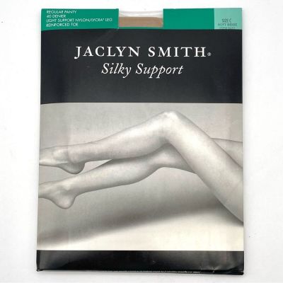 NEW Jaclyn Smith Light Silky Support Reinforced Toe Pantyhose Soft Beige Size C