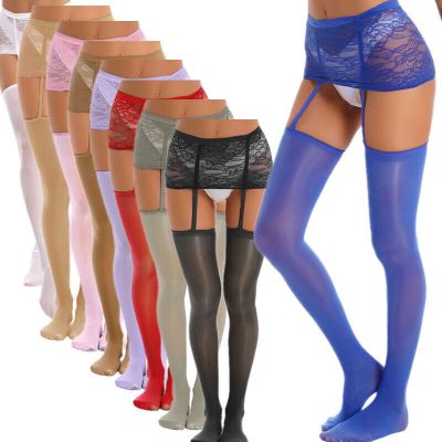 US Womens Sexy Lingerie Pantyhose See Through Lace Skirt + Garter Belt Stockings
