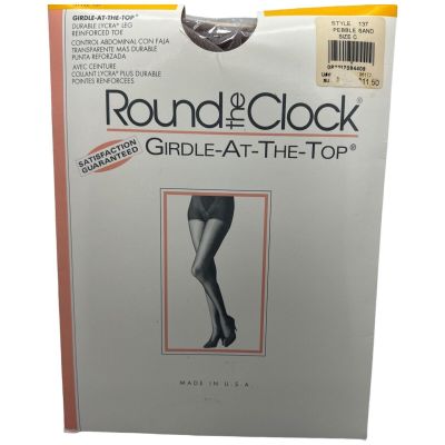 Vtg Round The Clock Girdle At The Top Pantyhose #137 Pebble Sand Size C 90s