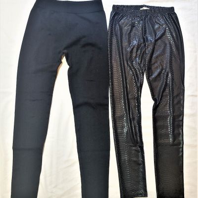 Lot of 2 Black LEGGINGS - Animal Print & Sweater Lined Style PANTS Sz. S