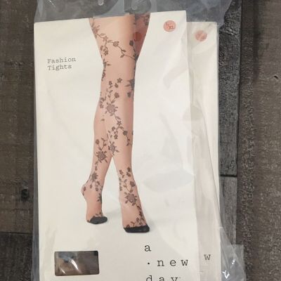 Lot of 2 A New Day Honey Beige Floral Patterned Fashion High Waisted Tights L/XL
