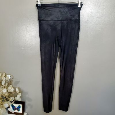 SPANX Leggings  Womens Size Medium Shiny Black Faux Leather Look Pants Stretch