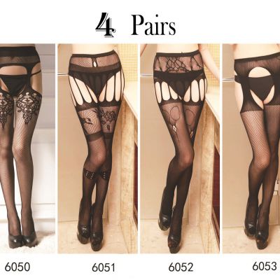 Cozy Feel 4 PAIRS Stockings Sexy Lace Pantyhose Tights Garter Lady Super elastic