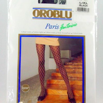 Oroblu L XL Black Fishnet Tights Big Hole New Goth Pin Up Burlesque Italian