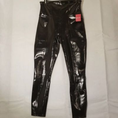 NWT SPANX Faux Patent Leather Leggings Shiny Slimming Classic Black Size Small