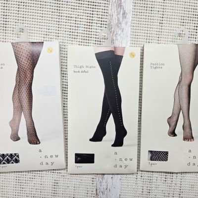 3 Pack A New Day Womens Thigh Highs back details & Fashion Tights Size S/M Black