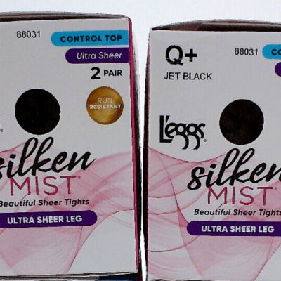 4 Pair Leggs Silken Mist Ultra Sheer Leg Tights Women's Size Q+ Jet Black