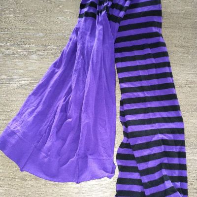WOMENS HALLOWEEN NEW NWOT TIGHTS black purple WITCH stripes ONE SIZE FITS MOST