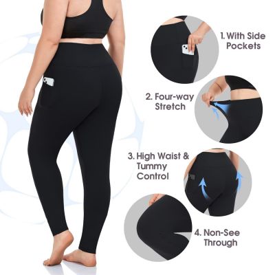 Plus Size Leggings for Women with Pockets-Stretchy X-4XL Tummy Control High W...