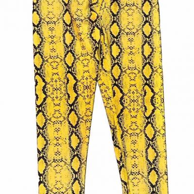 Terez Women's Size L Leggings Bright Black Yellow Python Print NWOT Large
