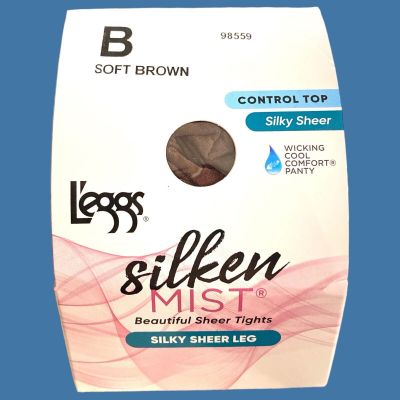 Leggs Silken Mist Control Top Size B Soft Brown Pantyhose Silky Sheer 98559