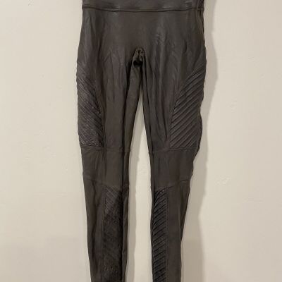 Spanx Womens Gray Moto Style Elastic Waist Shapewear Compression Leggings Size L