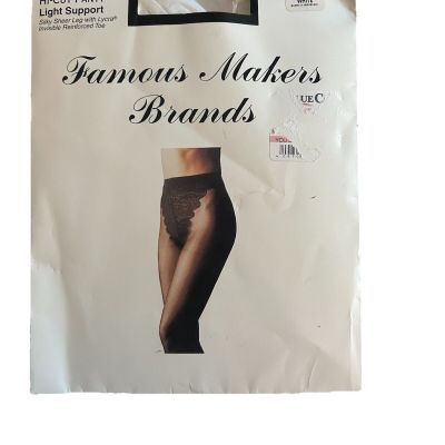 Famous Makers Floral Lace Hi Cut Panty Lt Support Pantyhose Size Med/Tall Black