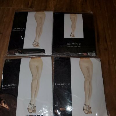 4 New Leg Avenue LA-0992 Black Opaque Tights Pantyhose With Cotton  One Size