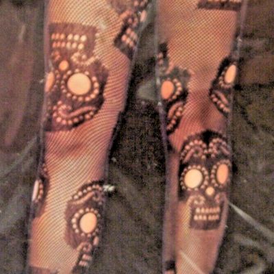 DAY OF THE DEAD Thigh High Black Skull Stockings Halloween One Size Fits Most