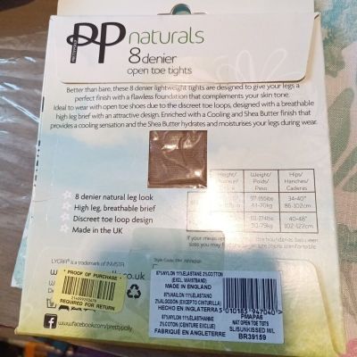 Pretty Polly Ultra Sheer 8 Denier Open Toe Tights Size Med Slightly Sunkissed