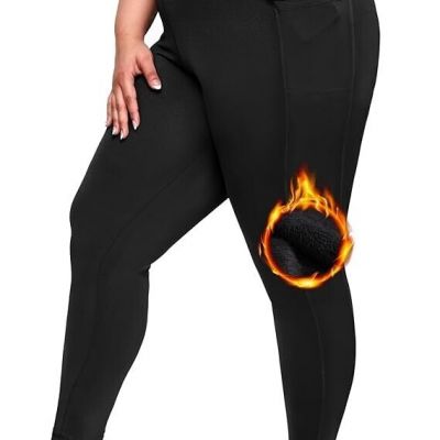 Black Plus Size High Waisted Fleeced Leggings with Pockets for Women (XX-Large)